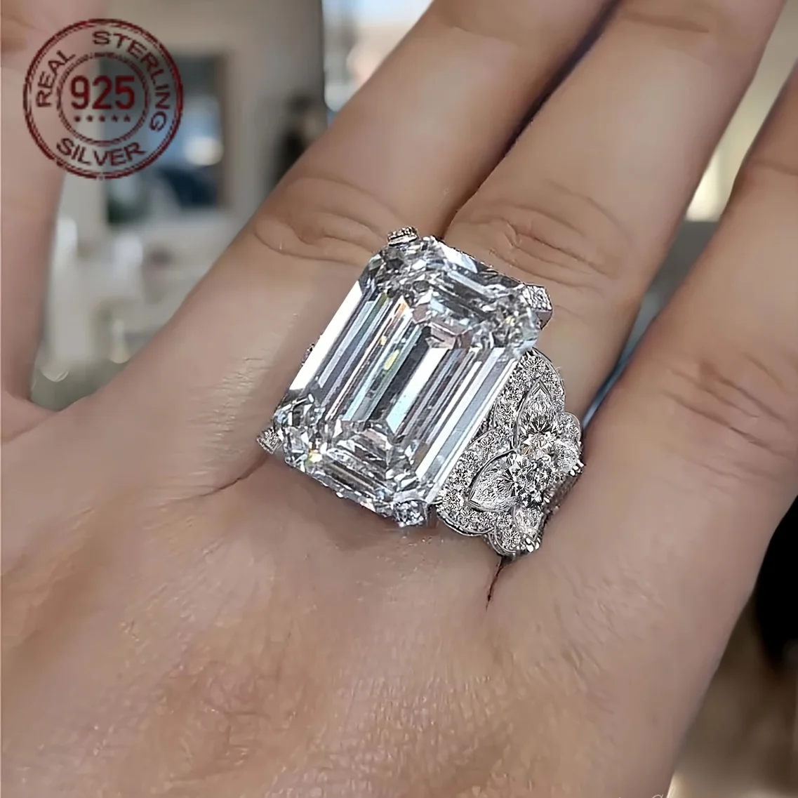 Elegant Butterfly Women 925 Silver Engagement Ring Celebrity Inspired Zircon Art Deco Solitaire Wedding Statement Rings Gifts