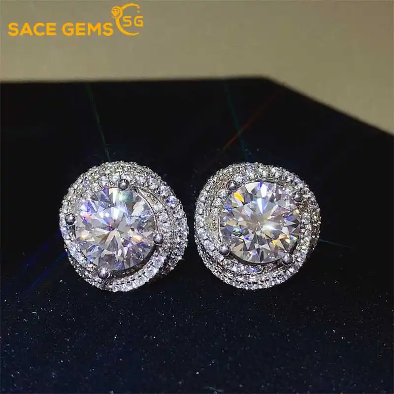 SACE GEMS 6ct D Color Certified Moissanite Stud Earrings Lab Created Diamond 925 Sterling Silver Gold Plated Wedding Jewelry