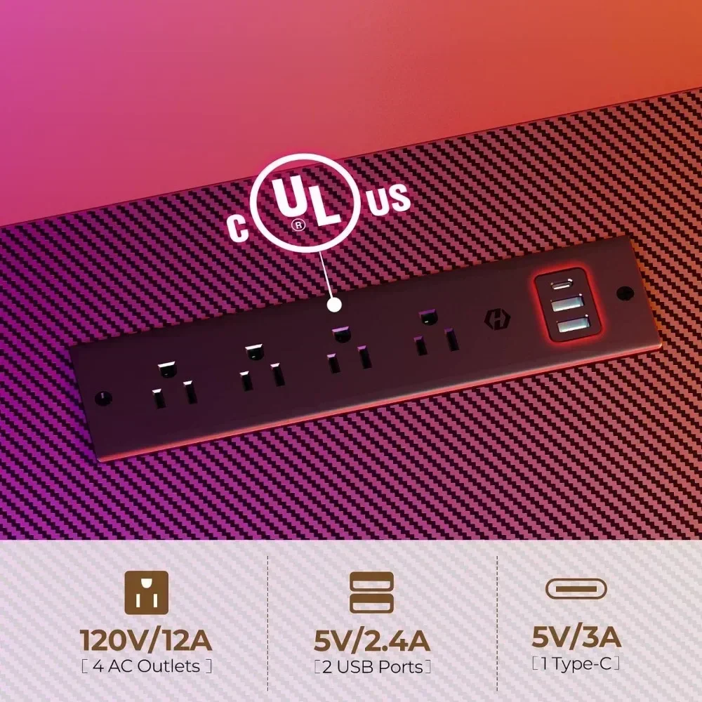 L Shaped Gaming Desk with LED Lights & Power Outlets, 50” Reversible Computer Desk with Storage Shelf & Monitor Stand