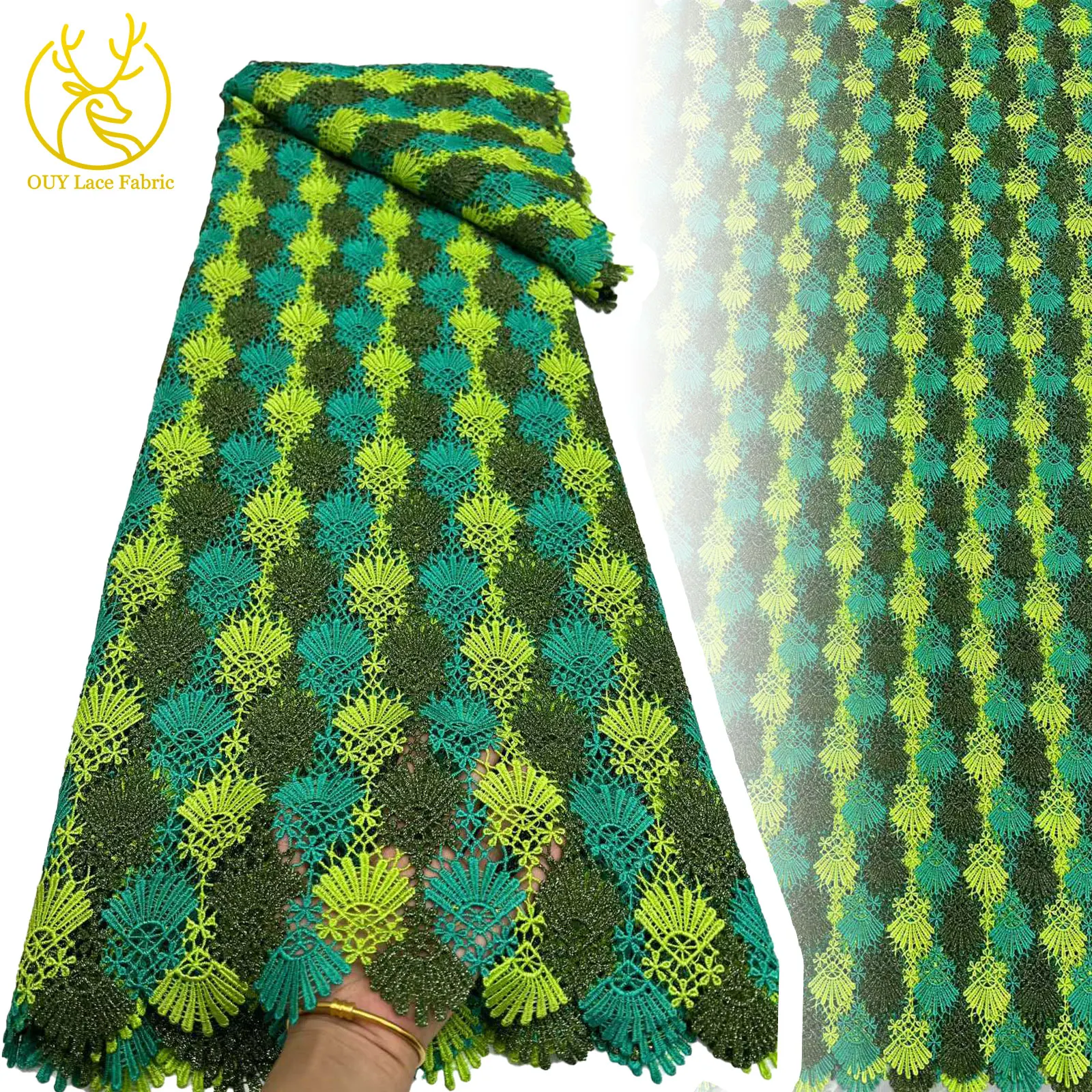 

Ногерийское зеленое африканское гипюровое женское платье 2021, кружевная ткань с вышивкой, Сенегальская свадебная вечеринка, качественная веревочная кружевная ткань