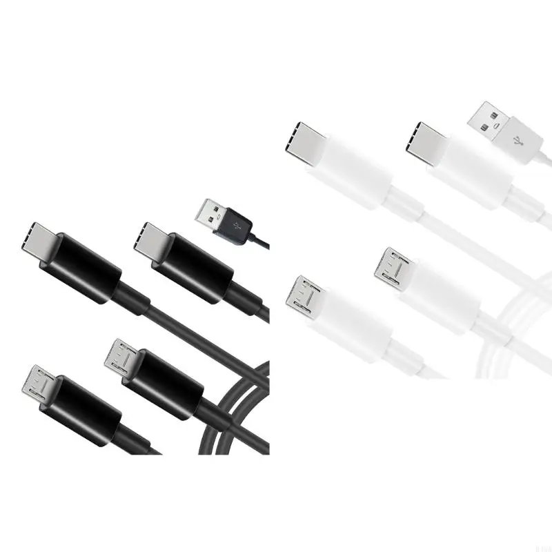 B46A Portable 1 in 4 Out Power Cord Wire USB to 2 Type-C+2 Micro Multi-port Charging Cable Line for Cell Phones Tablets