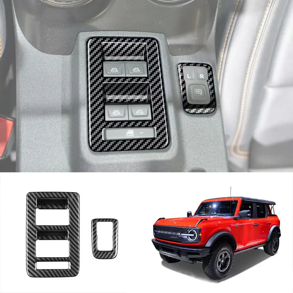 

ABS Carbon Car Window Lift Switch Panel Decoration Frame Cover Trim Stickers for Ford Bronco 2021 2022 Interior Accessories