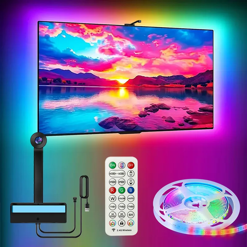 EISSLOLY smart TV LED backlight with camera, USB power supply, with remote control, capturing color areas to cover full screen