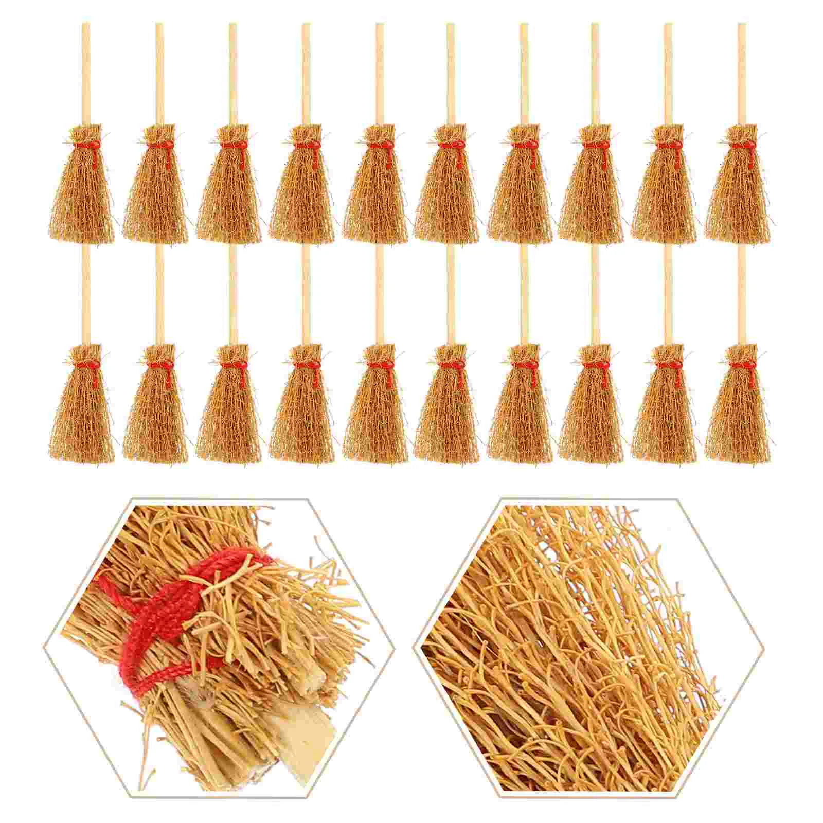 

20 Pcs Mini Broom Charm Wood Small Decors Plant Witch Mop Model Tank Toy Brooms Accessories Home Supplies Halloween House