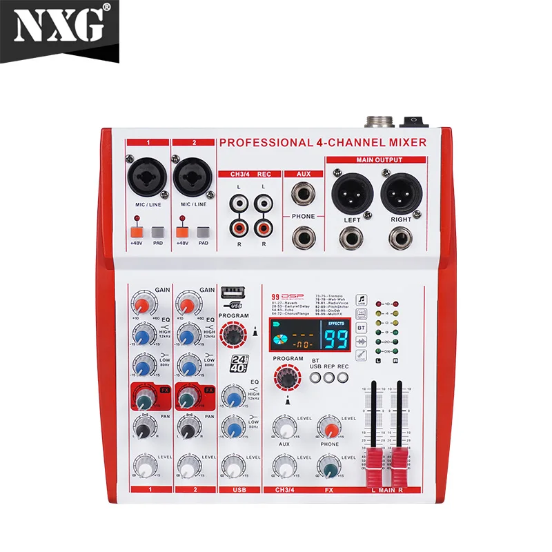 MW4 Professional 4 Channel Audio Mixer | 99 DSP Effects, +48V Phantom Power, USB Sound Console for Live Streaming, Karaoke, Studio Podcast