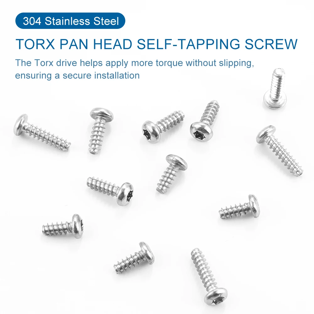 20-50pcs Torx Pan Head Tapping Screw Flat Tail M2 M2.3 M2.6 M3 M3.5 M4 M4.2 M5 Stainless Steel 6-Pointed Star Screws Sheet Metal