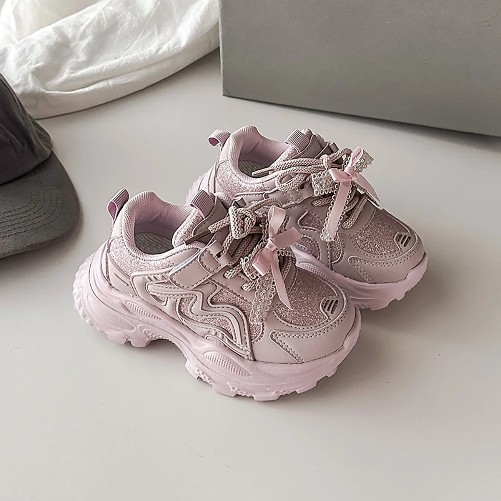 

Children Fashion Sport Shoes Girls Bow Elegant Teenager Sneakers Kids Girls Lightweight Outdoor Running Breathable Shoes