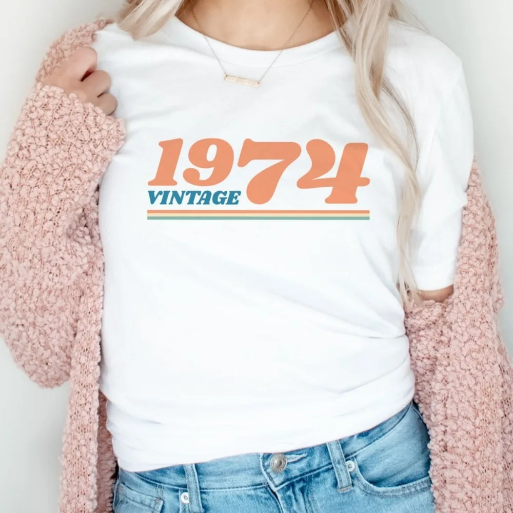 

1974 50th Birthday High Quality T-Shirt Vintage Style 70's Aesthetic 50th Birthday Gift Vintage Birthday Shirt Top Short Sleeve