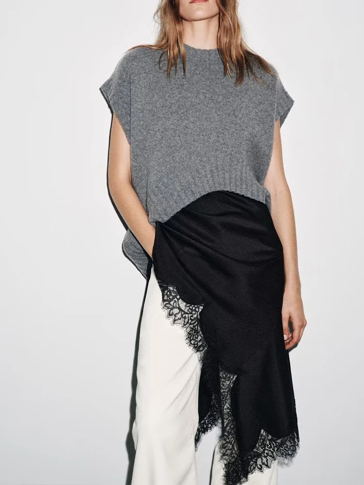 

European and American style autumn new arrivals women's clothing versatile knitted round neck sleeveless oversized vest