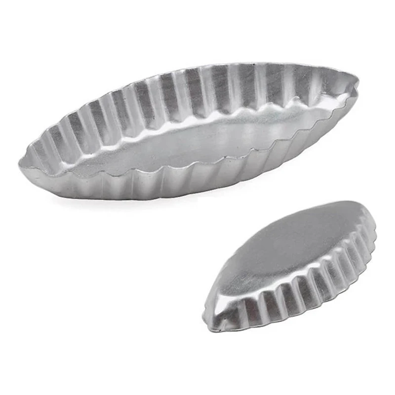 15 PCS Fruit Cake Mould Silver Aluminum For Kitchen Dessert French Cheese Long Ribbed Edge Small Boat Shape Durable Cake Mould