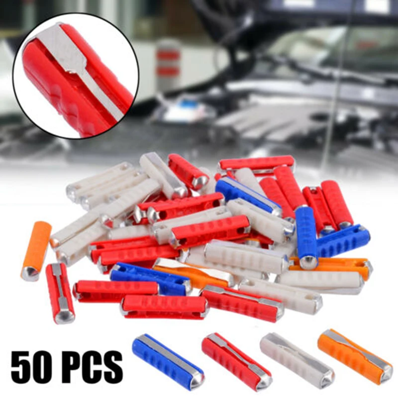 50 Pcs Classic Fuses Protect Circuits Car Auto Ceramic Continental Torpedo Style Kit Mini Accessory Replacement