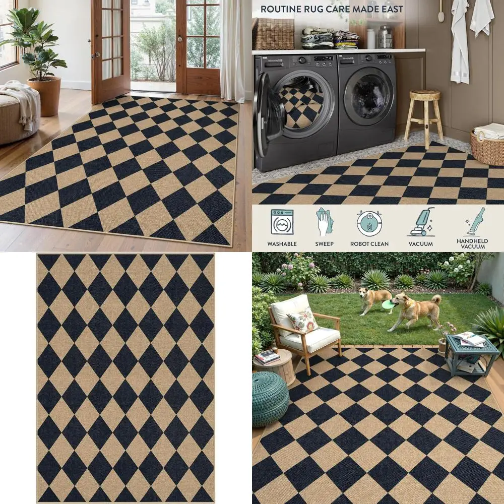 

Моющийся джутовый коврик 5x7, уличный ковер для патио с противоскользящим покрытием для гостиной и обеденной зоны на заднем дворе