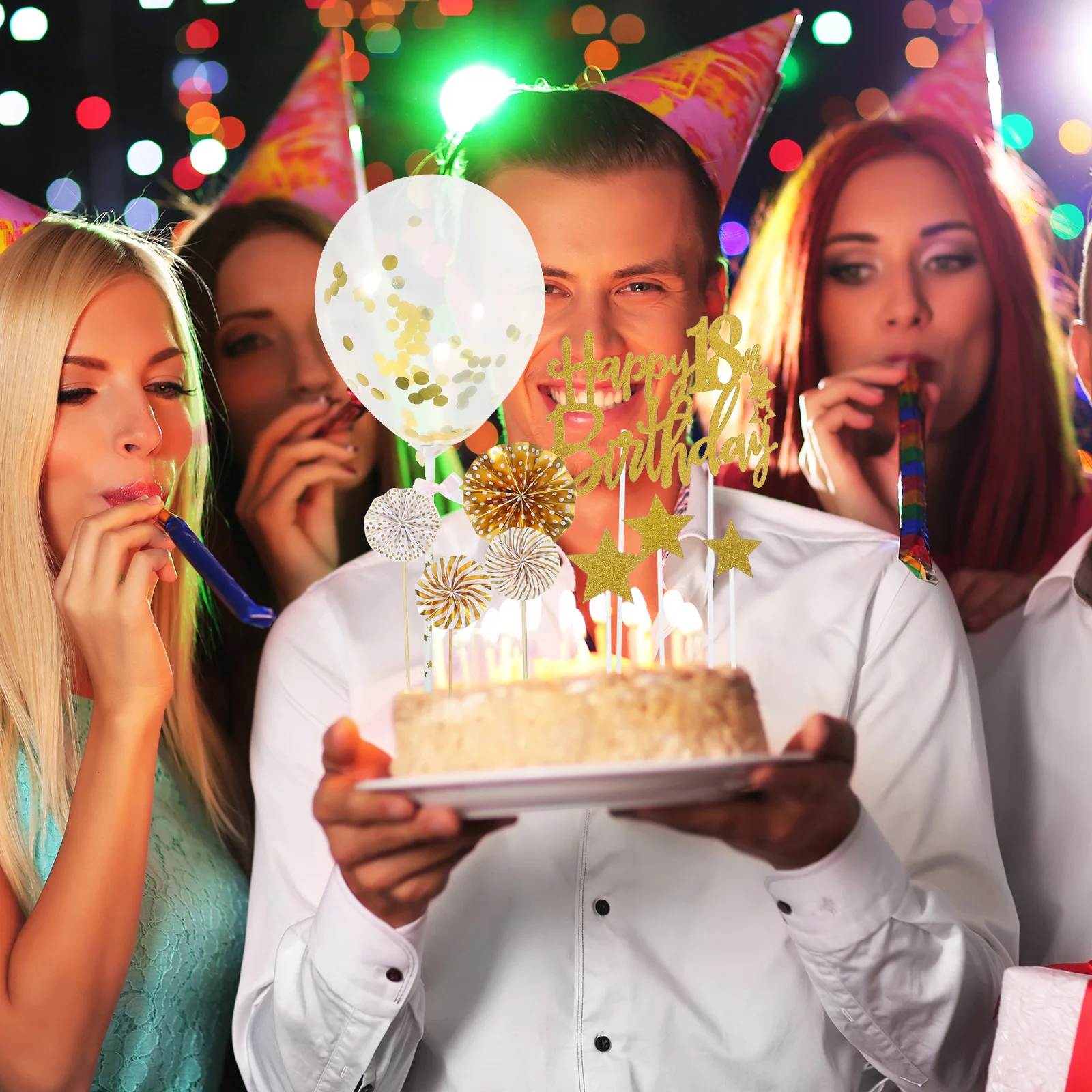 

1Set Happy 18Th Birthday Cake Topper Gold Glitter Design Elegant Cake Decor for Birthday Party Cupcake Dessert Decoration