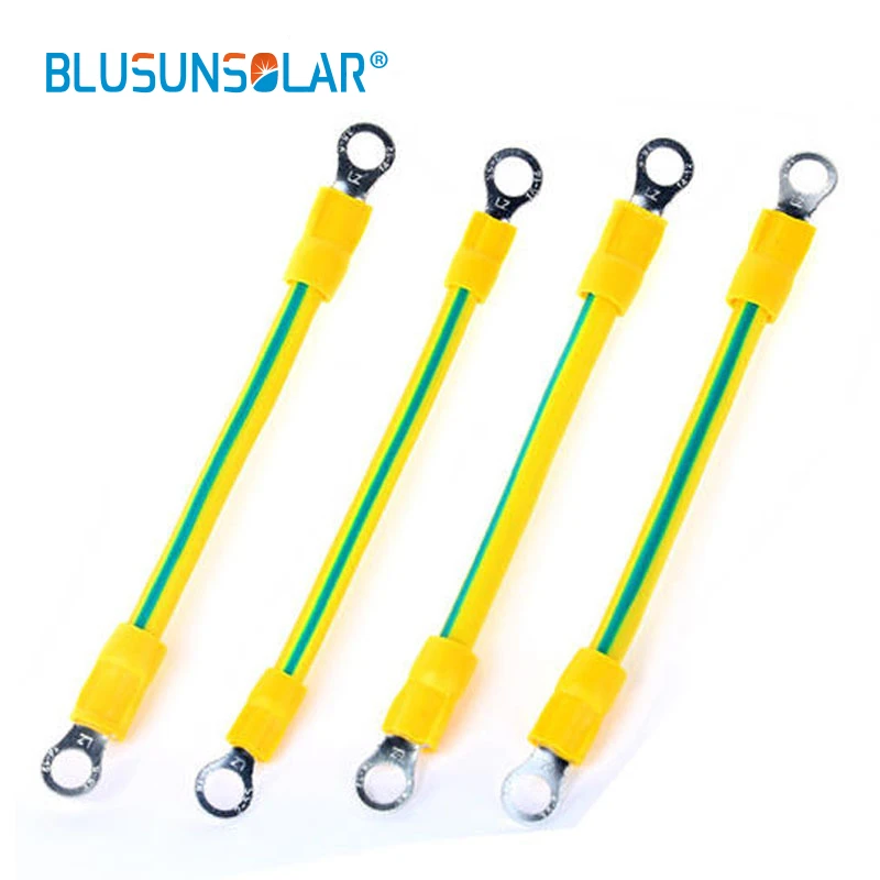 10Pcs/lot BVR Solar Photovoltaic Ground Wire with Terminal 4mm/6mm Earth Wire Hole 5mm Yellow-Green Flexible Copper Earth Cable