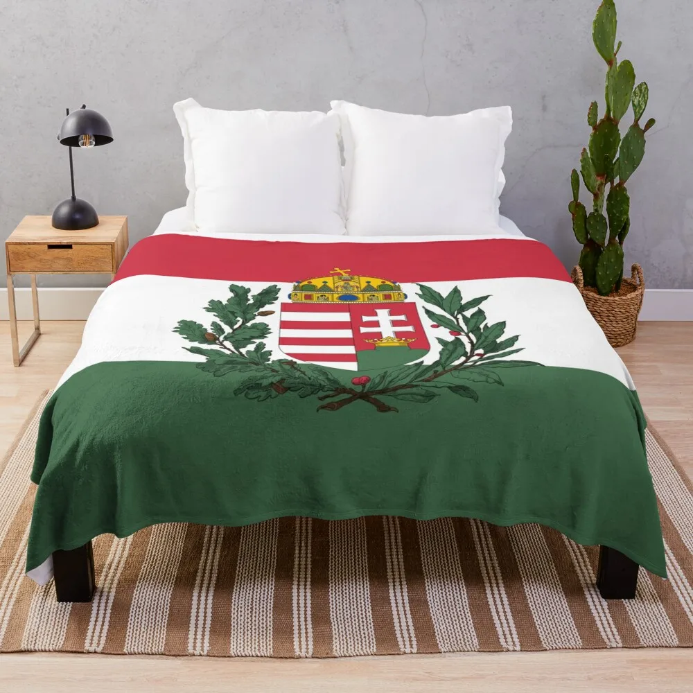 Flag of Hungary with coat of arms Throw Blanket warm winter Flannels Decoratives Blankets