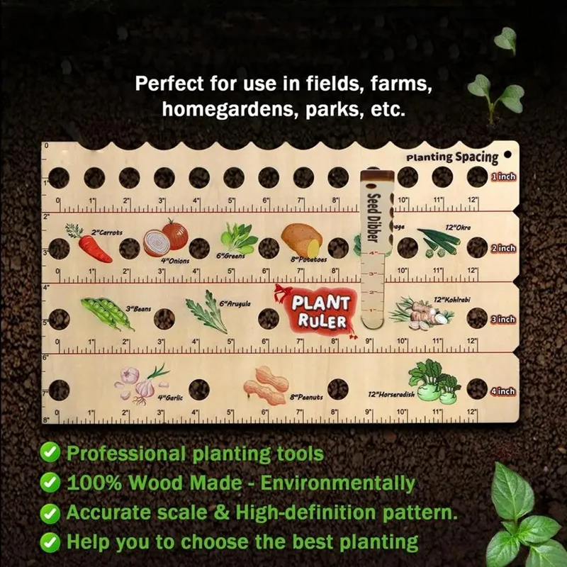 Plant Ruler With Seed Dibber And Planting Guide, Square Foot Gardening Tools, Garden Ruler With Holes