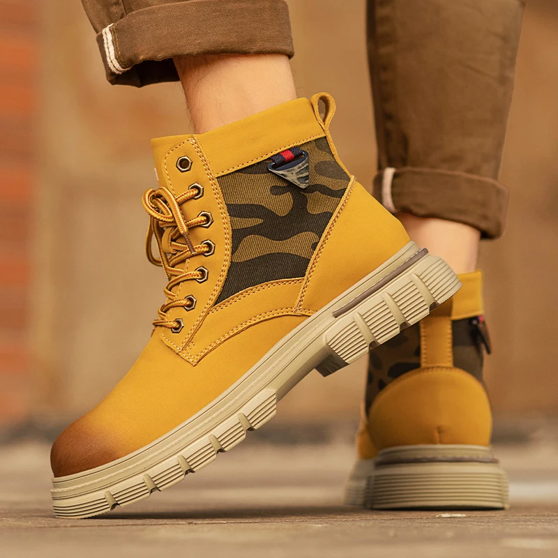 Men's Autumn High-Top British Style Retro Work Boots Men's Outdoor Hiking Retro Genuine Leather Motorcycle Boots