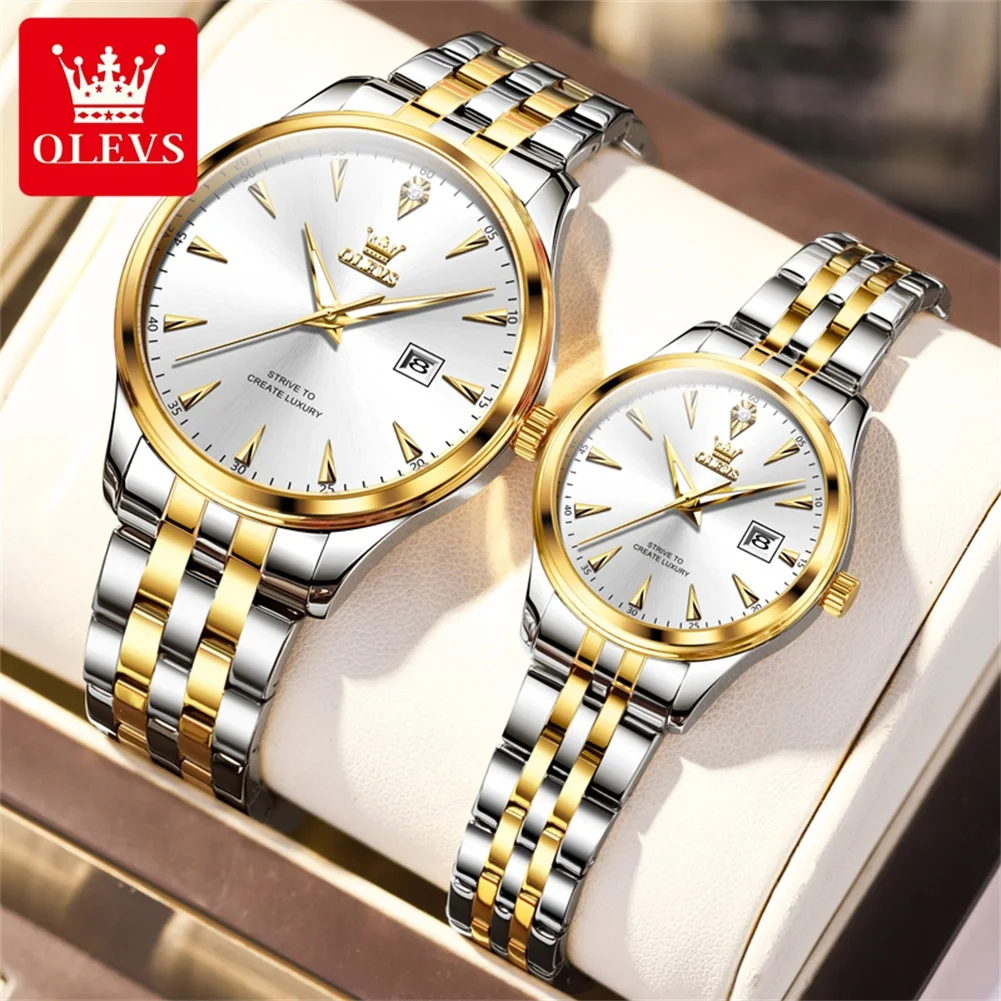 OLEVS New Fashion Couple Watch for Men Women Top Brand Luxury Stainless Steel Waterproof Luminous Date Quartz Watches Lovers