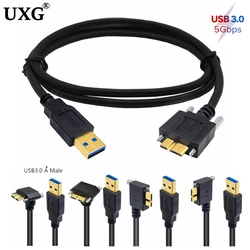 5M 3M USB 3.0 A male To Micro B Cable angle 90 Degree male With Locking Screws Data Sync Cable Cord for Camera Hard Drive HDD