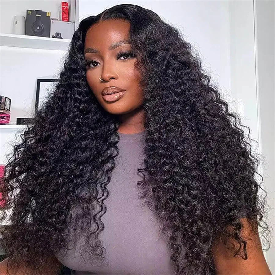 Glueless Lace Closure Wig Brazilian Deep Curly Wave Human Hair Wigs Invisi-Strap Pre-cut Ready Wear Glueless Wigs Human Hair