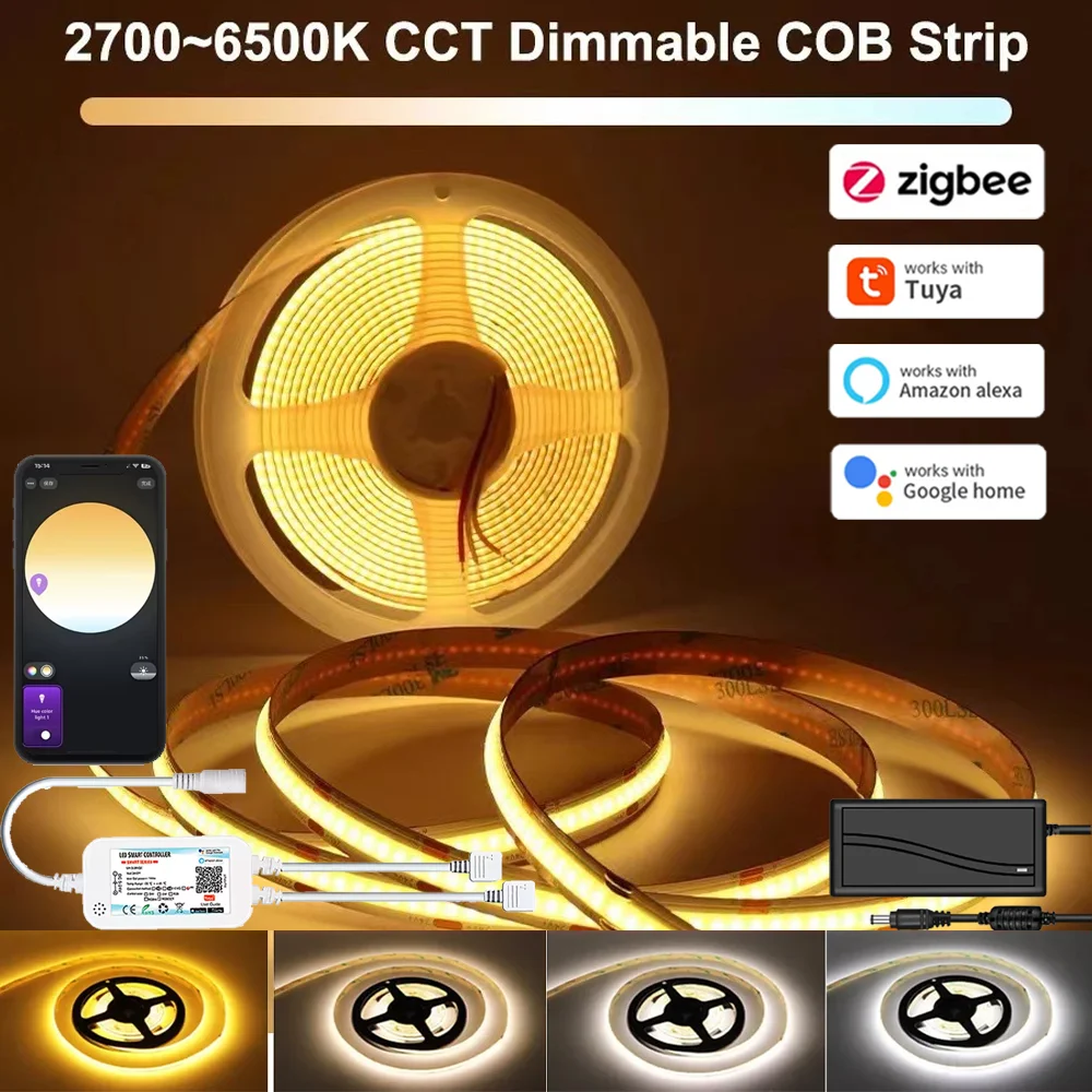 tuya-zigbee-dc24v-fcob-cct-led-ライトストリップ-608leds-m-高密度フレキシブル調光可能な食器棚ワードローブ装飾ランプ-fr-alexa-google