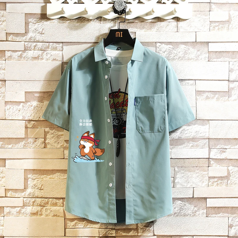 

ort Sve Ice Silk Casual irt Men's Faion Summer Thin plus Size Outerwear Korean Sle Workwear Breathable Printed Pol...