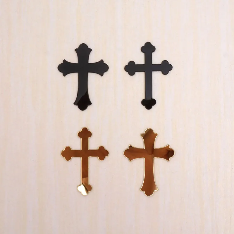 50pcs/lot Acrylic Cross Stickers Black Gold Silver Mirror Wedding Birthday Baptism Dinner Party Decor Guest Favors Gifts