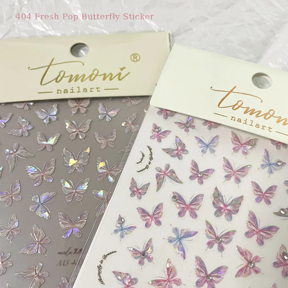 

-Fresh Pop Butterlfy- Plain Elegant Crystal Diamond Sticker Holo Fancy Shellpiece Adorn Butterfly Decal Pink Nail 3D Sticker 404