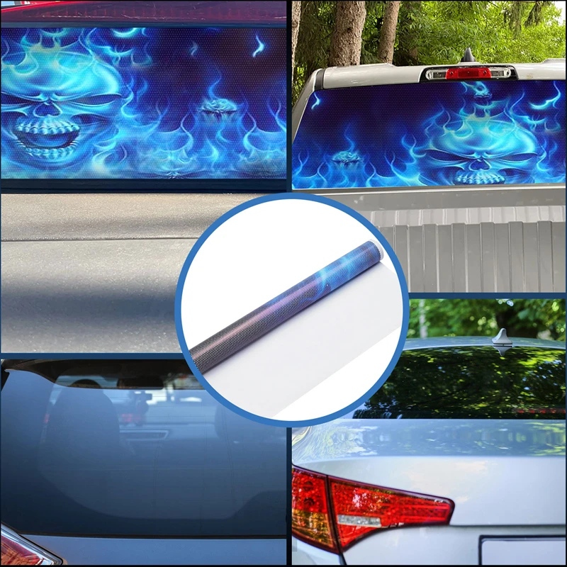 One Way Vision For Truck Suv Pickup Blue Flaming Skull 3D Naklejka na tylną szybę Naklejka Dekor Plakat na tylną szybę