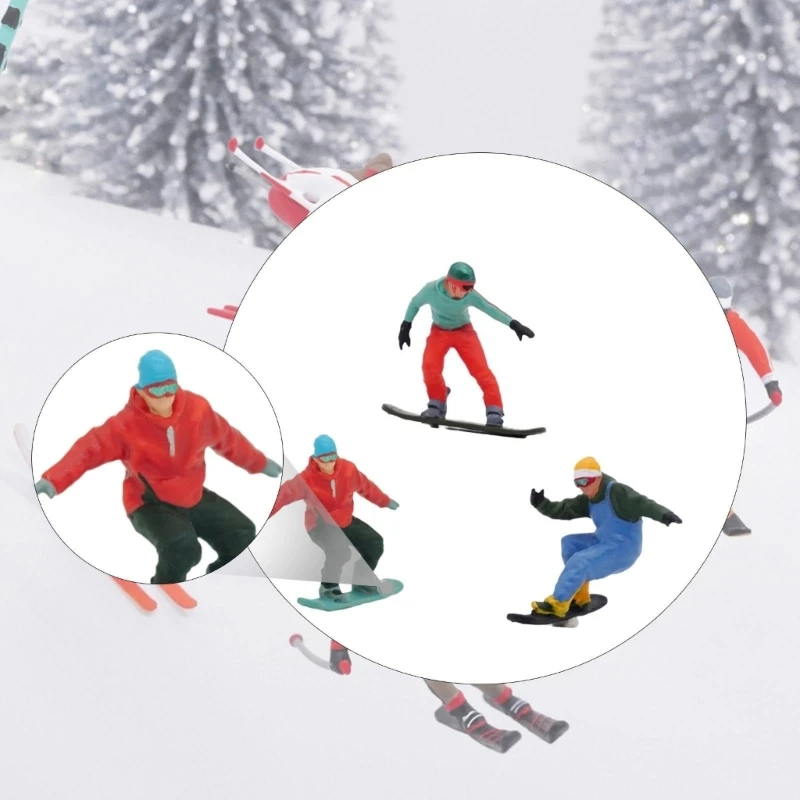 1/64 Scale Snowboarding Figures Holiday Snowboarders Miniature Winter Scene