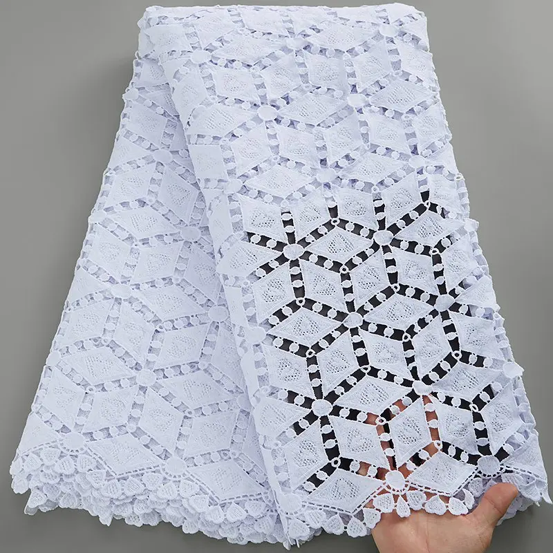 2024 White High Quality Net Lace French Embroidery Guipure Cord Lace Fabric African Lace Fabric For Nigerian Wedding Party S3039