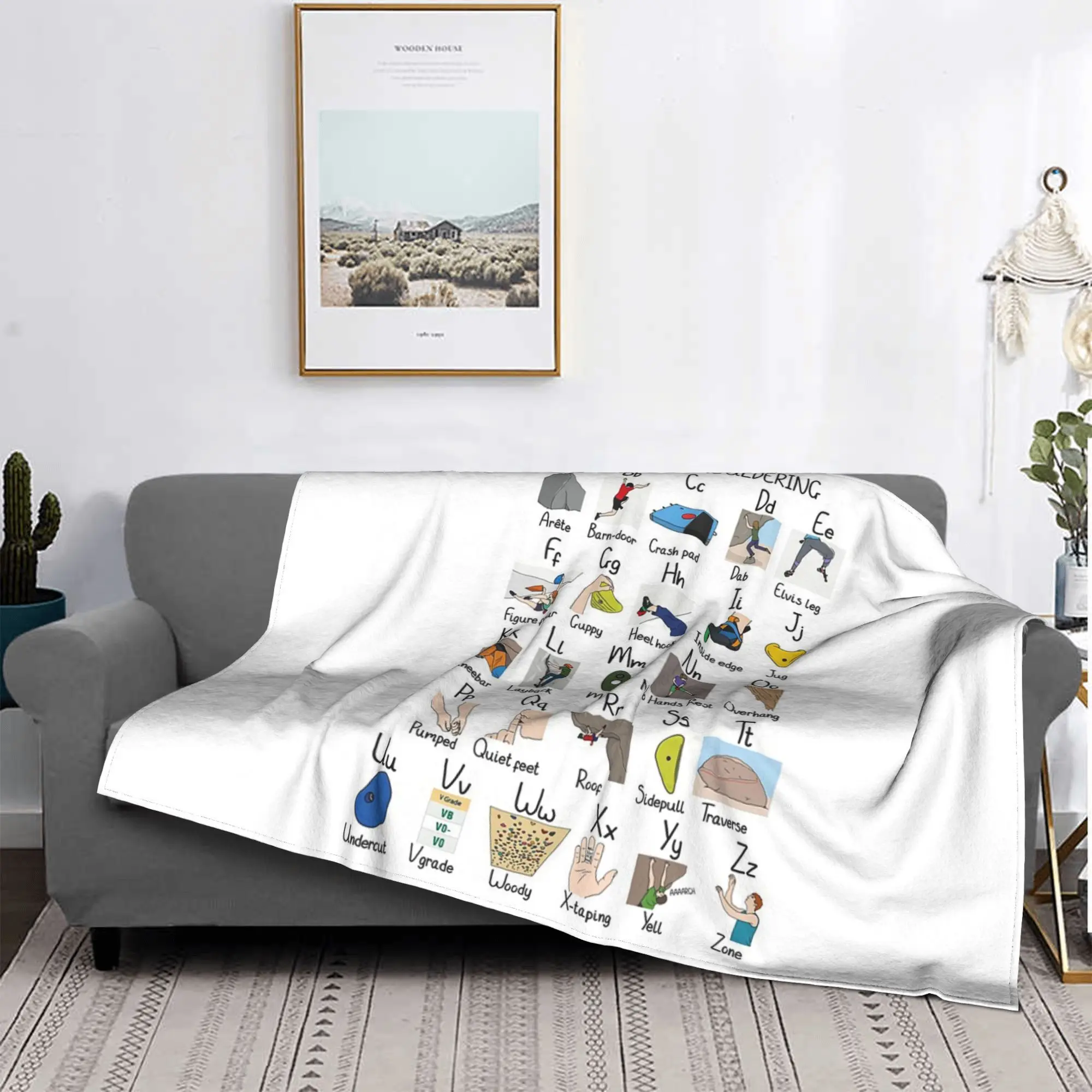 

A to Z of Bouldering Blanket Breathable Fleece Sofa Throw Blanket for Home Bedroom Office Throws Bedspread Quilt