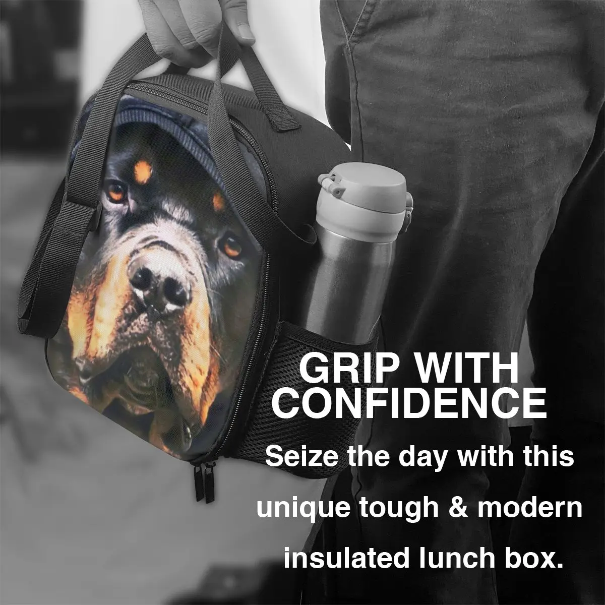 Bolsas de almuerzo con aislamiento de perro Rottweiler personalizadas para la escuela, oficina, enfriador térmico reutilizable, Bento Box, mujeres y niños