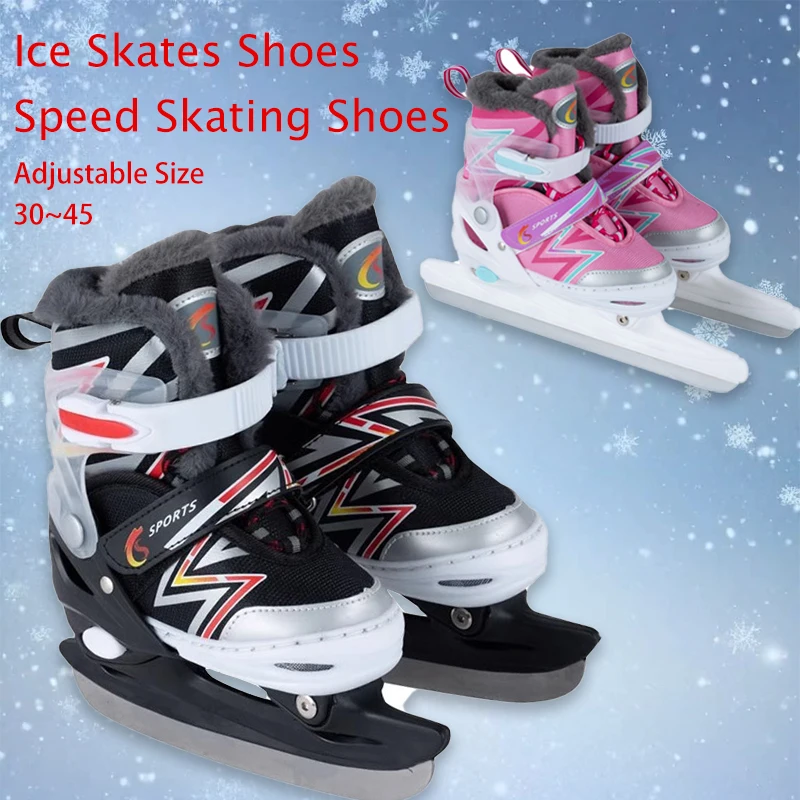 Ice Skates Shoes Adjustable Size Speed Skating Shoes for Beginner Adults and Kids Thermal Warm Thicken Figure Skating Sneakers