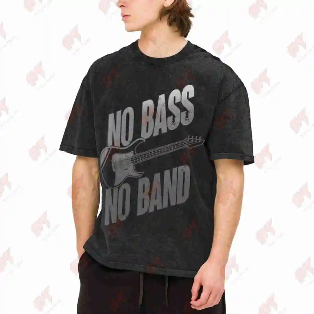 Funny Bass Guitar No Bass No Band Bassist Vintage Washed Tee Pure Cotton T-Shirt