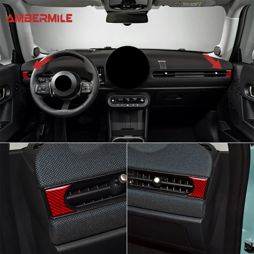 2pcs for Mini Cooper S F65 F66 F67 2024 2025 Dashboard Side Air Outlet Vent Sticker Real Soft Carbon Fiber Cover Accessories