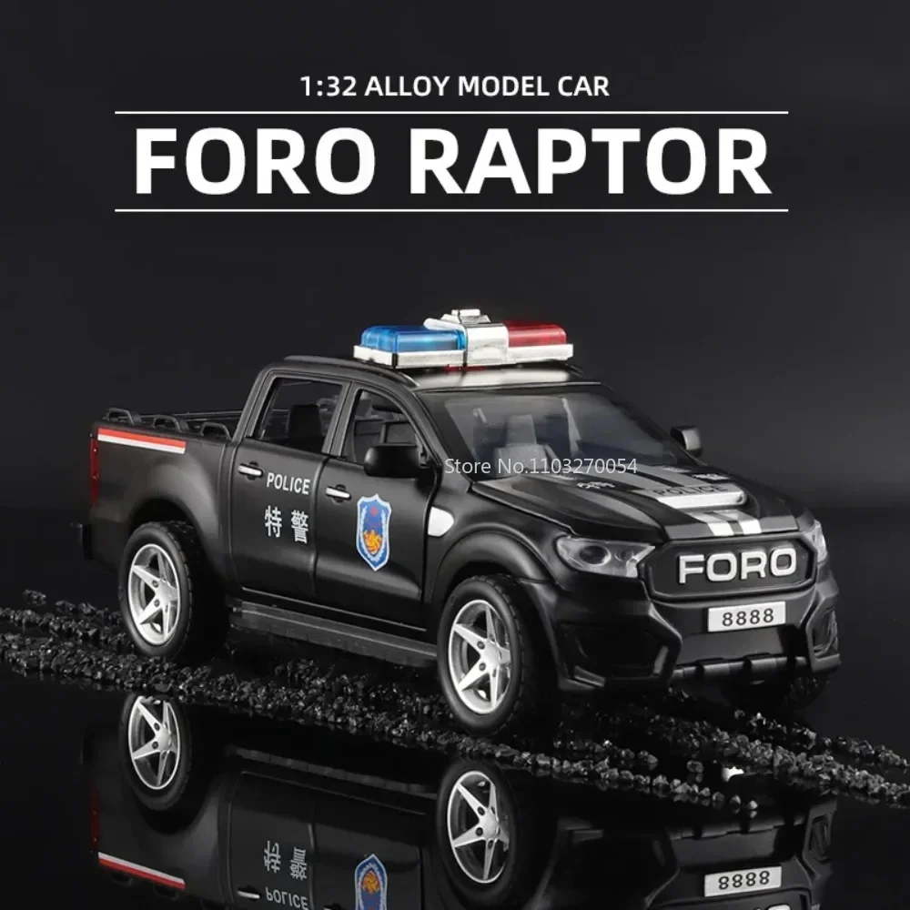 1/32 F350 Off-Road Pickup Truck Police Car Model Alloy Diecasting Toy Sound ＆Light Models Vehicles Children Collectibles Gifts