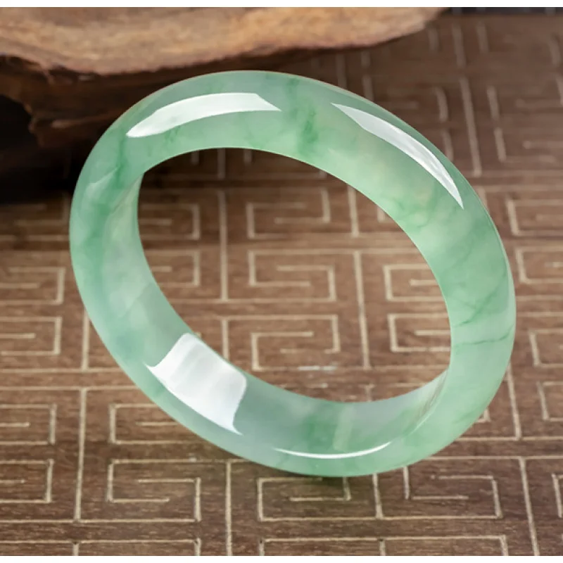 Myanmar Jade Bracelet Female Mine Timber Ice-like Oil Floating Flower Circle Light Green Imperial Concubi