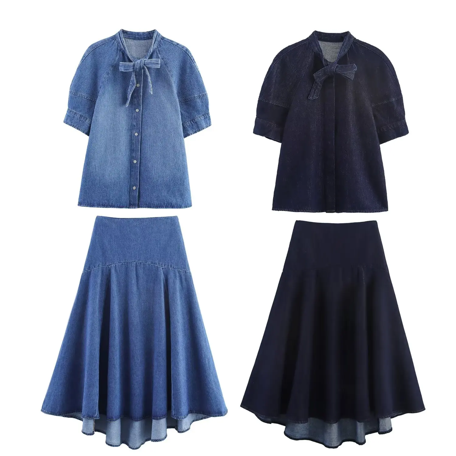 2025 outono nova chegada feminino denim midi saia conjunto elegante de inspiração europeia casual wear conjunto de duas peças para todas as estações