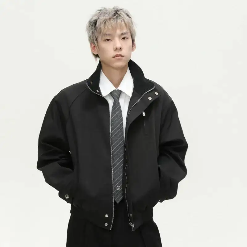 

Осень 2024, мужские куртки с воротником-стойкой, однотонные молнии, нишевый дизайн, мужская одежда, универсальное мужское пальто в корейском стиле