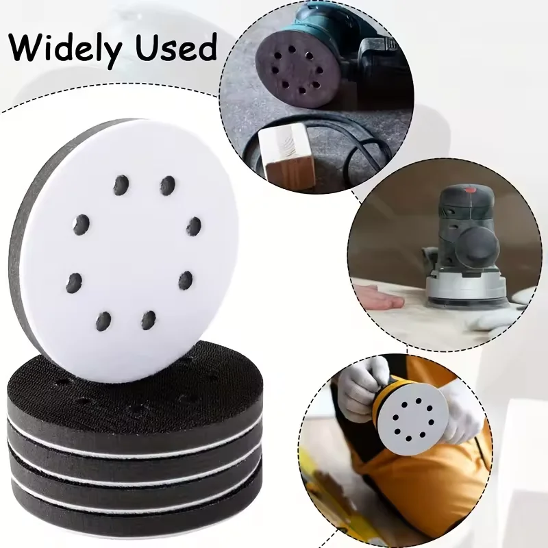 8-Hole 125mm Hook&Loop Sponge Cushion Buffer Backing Pad - Self-adhesive Back Fleece Soft Cushion For Orbital Sander 5Inch