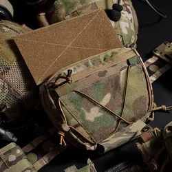 Outdoor hunting vest with front lower hanging belly bag, used for storing sports and miscellaneous items outdoors with waist bag