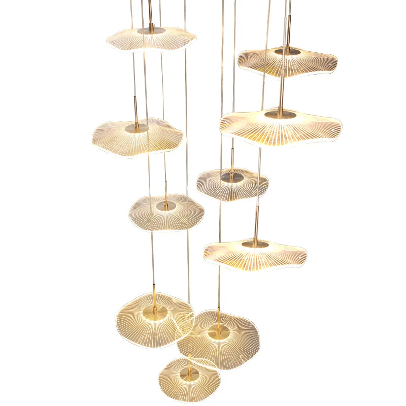 

Small duplex living room large chandelier lotus leaf loft apartment loft villa stairs long chandelier