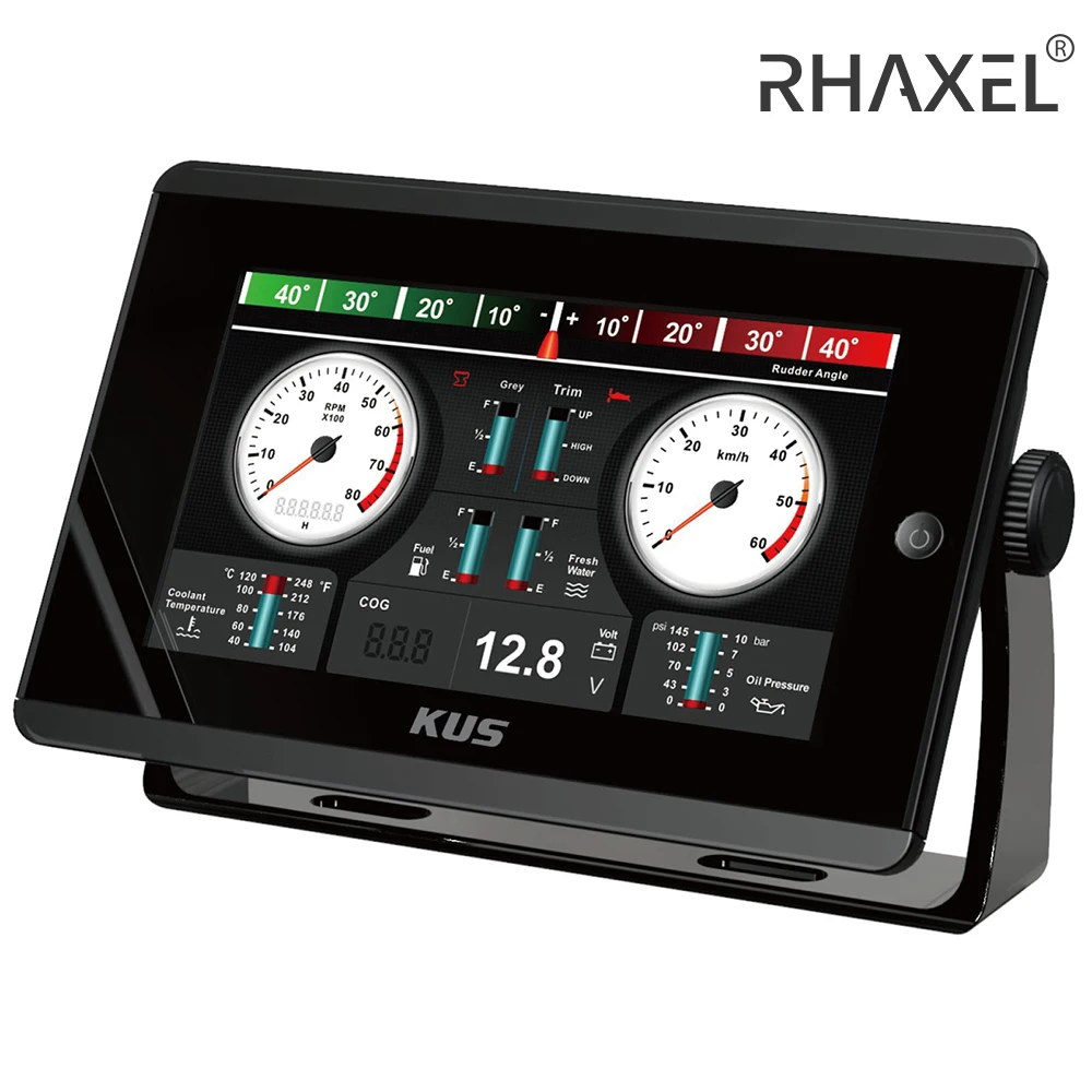 RHAXEL KUS TFT KMB-70 7 '' Gauge Panel for Two Fuel Engines Compatible with J1939 or NMEA 2000 Network 12V 24V for Auto Truck