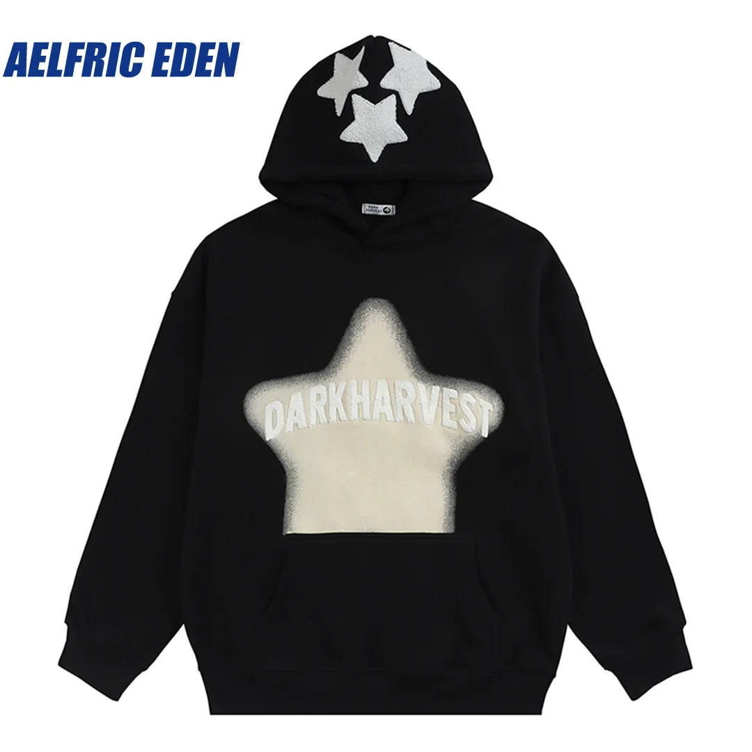 Aelfric Eden Vintage Embroidery Star Hoodie 2023 Men Y2K Hip Hop Casual Pullover Japanese Harajuku Streetwear Sweatshirt Hooded