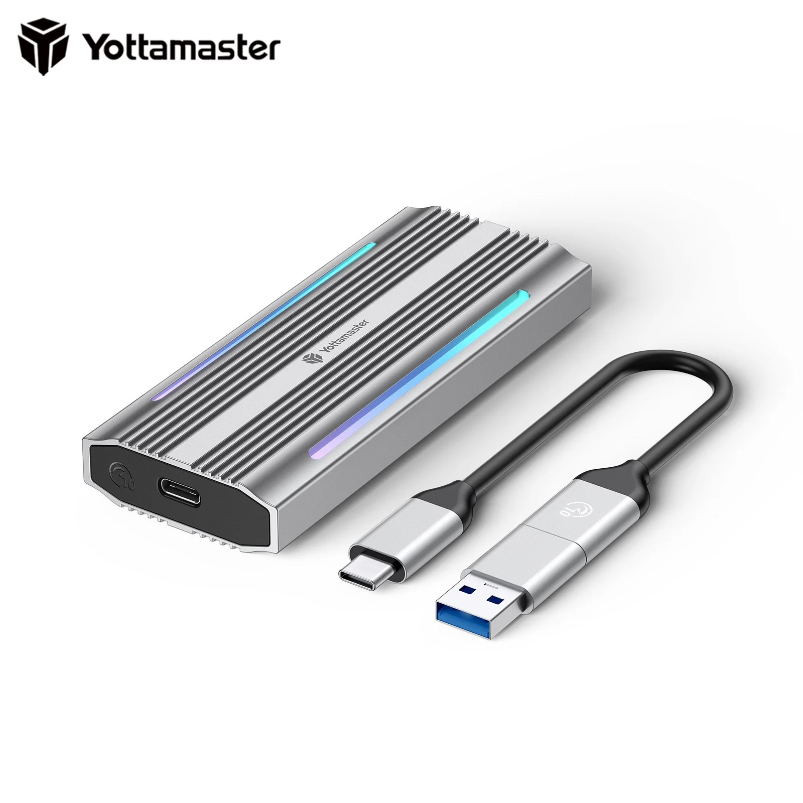 Yottamaster Travel-7 RGB M.2 NVME USB 3.1 Gen 2 10Gbps SSD Enclosure External Storage Box 4TB SSD Case for Windows Mac OS Linux