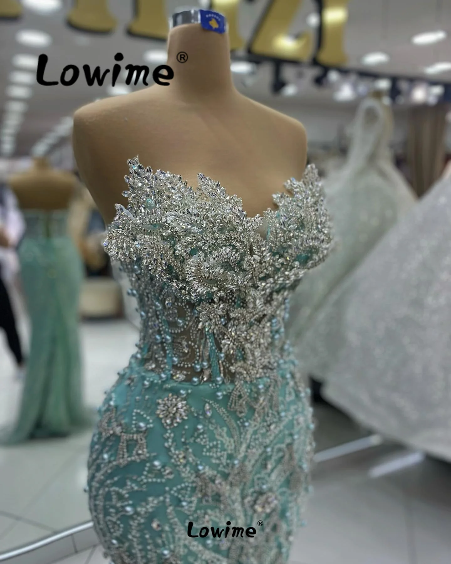 Luxury Mint Green Wedding Party Dress 2024 Crystal Beaded Engagement Gowns Aso Ebi Arabic Sequin Mermaid Prom Dresses Customize