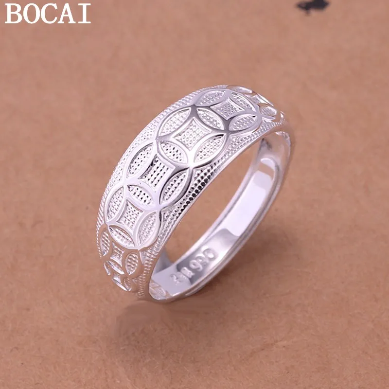 

BOCAI S990 чистое серебро минималистичный китайский стиль привлекает богатство и транспортные монеты открытое кольцо