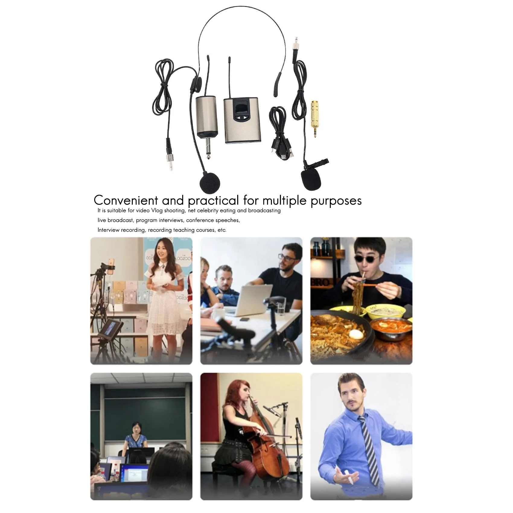 

B68C UHF Portable Wireless Headset/ Lavalier Lapel Microphone With Bodypack Transmitter And Receiver 1/4 Inch Output, For Live P