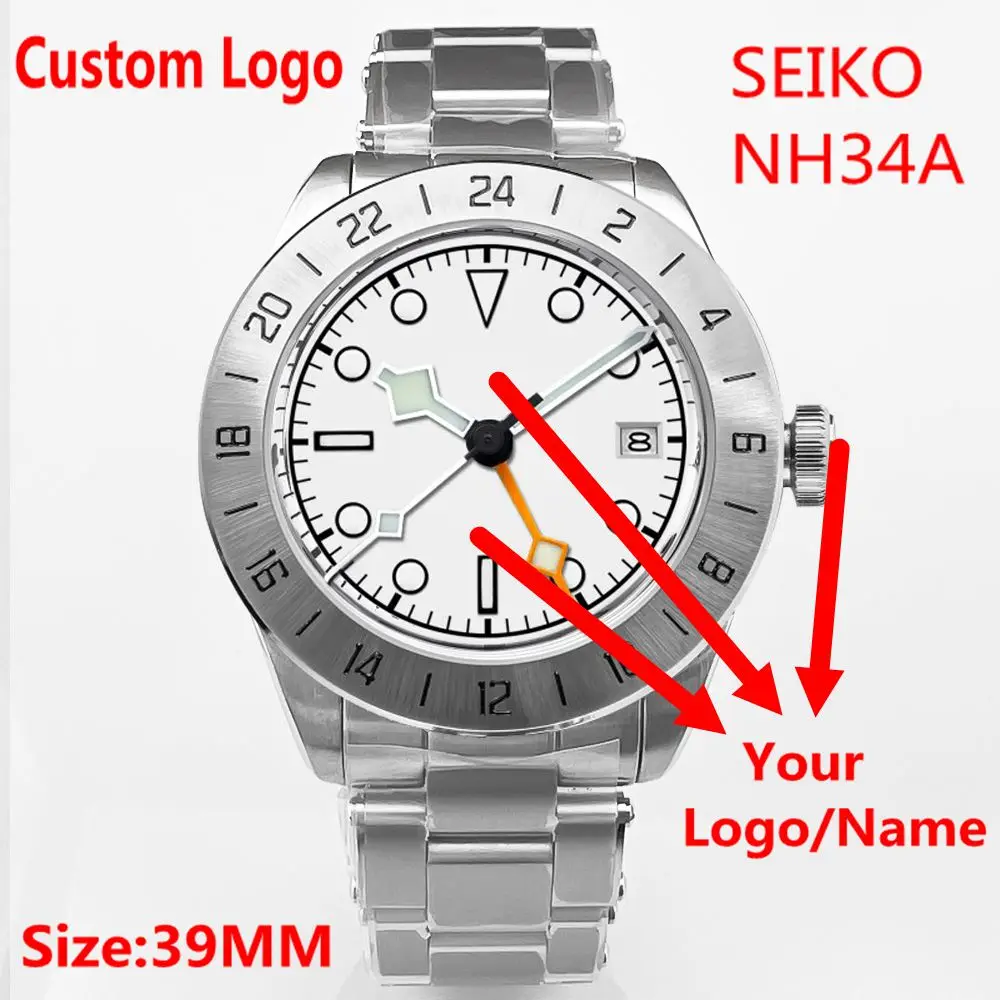 

Custom Logo 39mm Men'S Watches Luxury Automatic Mechanical nh34 GMT Watch For Men Sterile Sapphire 20Bars relogios masculino